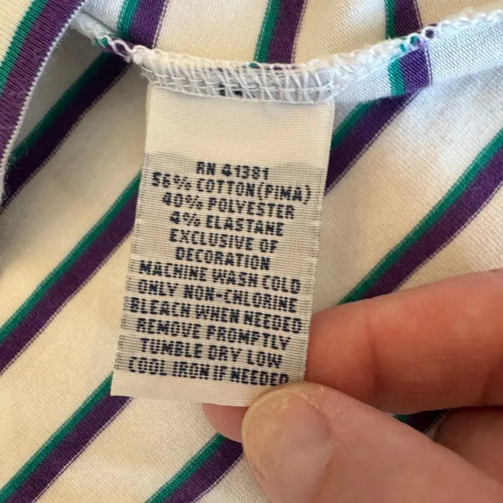 Polo Golf Ralph Lauren Performance White Purple Green Stripe Polo XL Big Pony